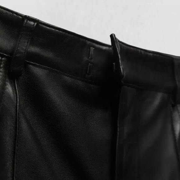 NWT $229 ZARA 100% Genuine Sheep Leather Black Flare Pants Limited Edition Sz XS - Picture 7 of 13